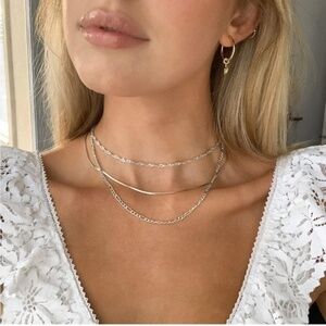 Silver 14k Silver Gold Plated 3pc Herringbone Chain Necklace Set